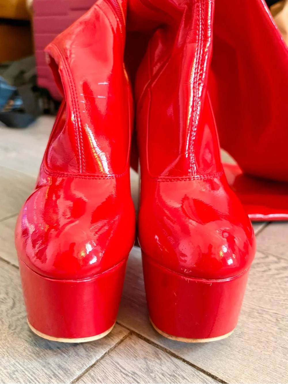 Sexy Red Thigh High Go-Go Platform Boots Size 8